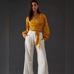 Anthropologie Maeve Long Sleeve Bee Wrap Top